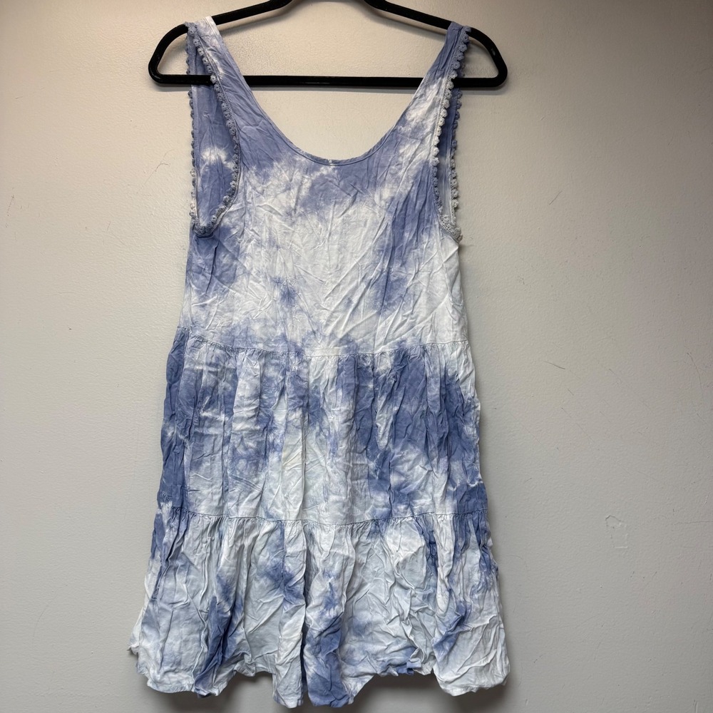 Karlie Tie Dye Mini Dress Women Small Blue White Excellent Boho Tiered MD12194